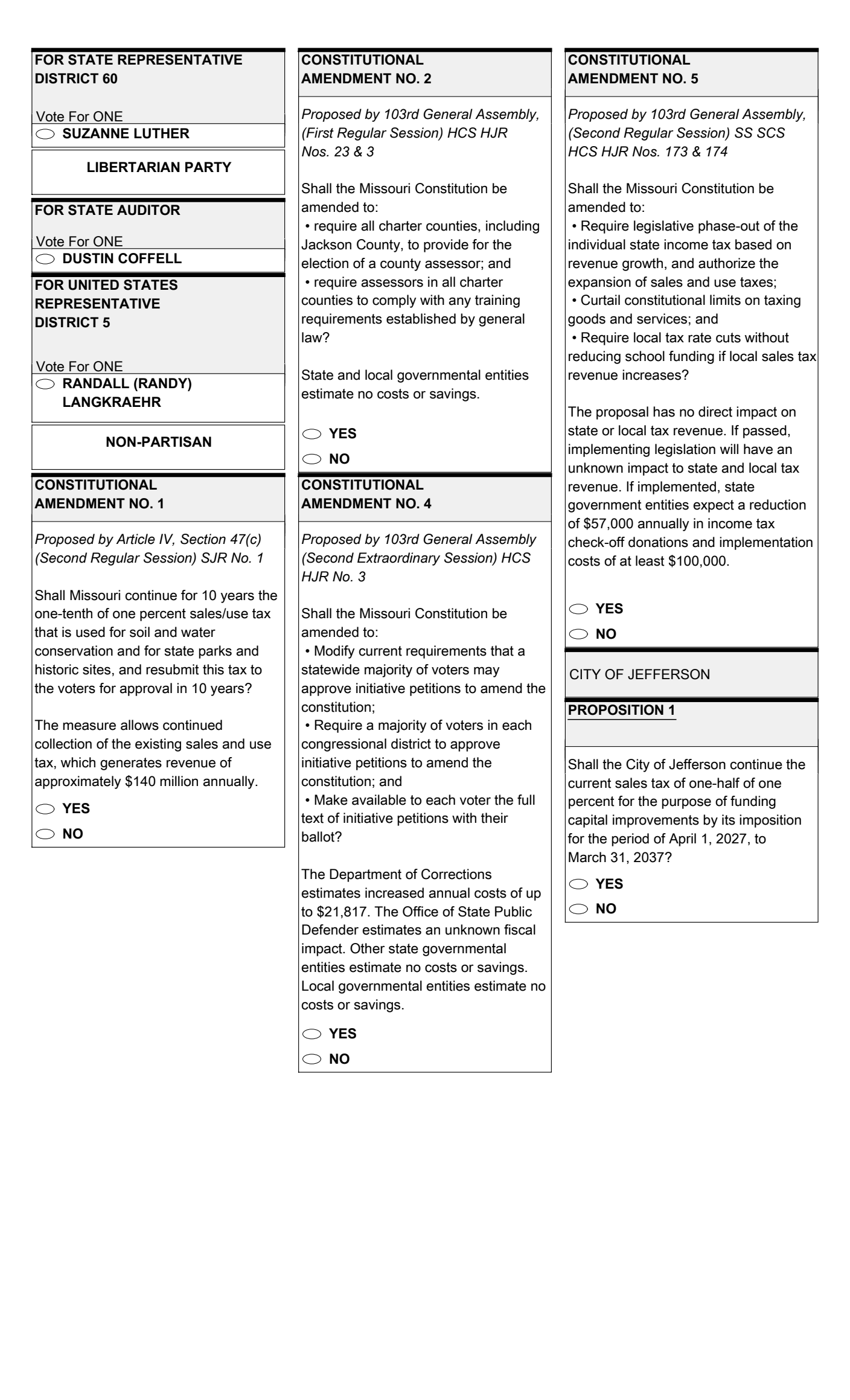 Committee Sample August 4 Sample Ballot — Cole County Democrats